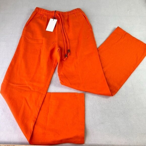 LOVE TREE Pant Women Small Orange Linen Blend Pull On Straight Leg Drawstring - Picture 5 of 15